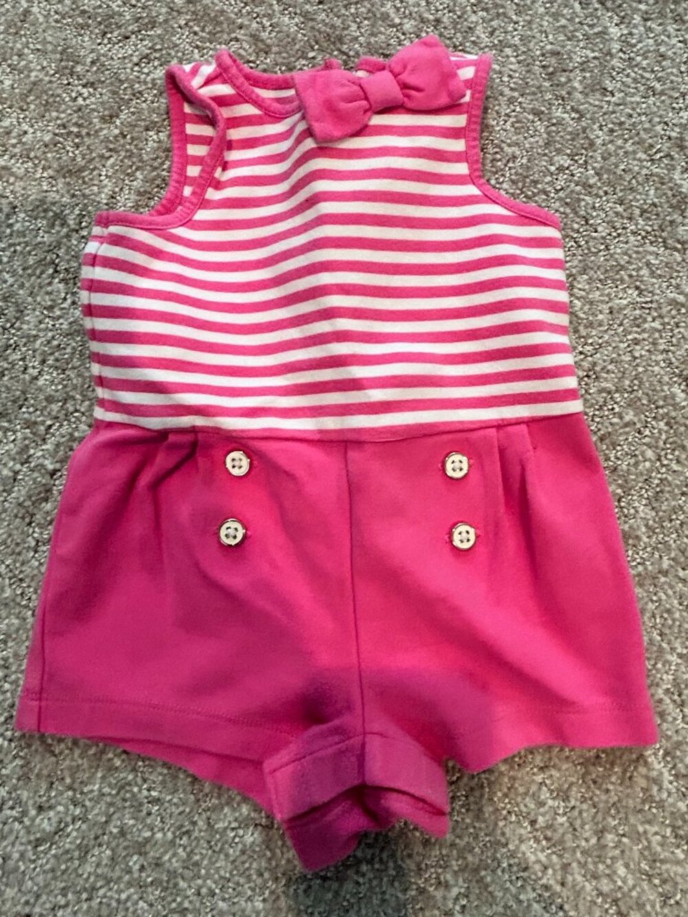Janie and Jack, Pink Striped Romper, Size 6-12 months
